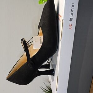 Liz Claiborne - Peak Memory Foam Heels with Strap, Black Faux Suede, Size 9.5 M‍